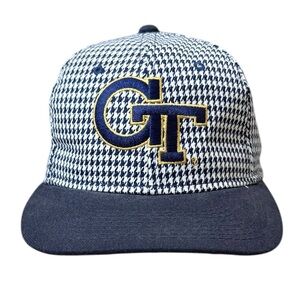 Vintage Georgia Tech Hat Buzz Yellow Jackets Baseball Cap Houndstooth Flat Bill